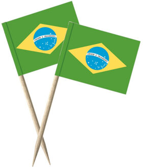 150x Vlaggetjes prikkers Brazilie 8 cm hout/papier - Cocktailprikkers