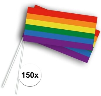 150x Zwaaivlaggetjes/handvlaggetjes met regenboog