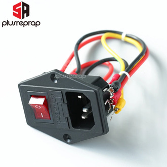 15A 250V Power Switch AC 3pin Power Socket with Red Triple Rocker Switch Tripod Feet of Copper with Fuse for 3D Printer