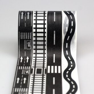 15mm * 10 m per rol 4 stks/partij Zwart-wit Set Decoratieve Afplakband Railway Road Washi Tape, brede Verkeer Plakband