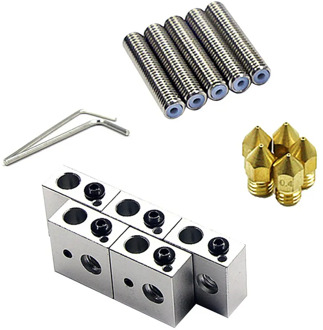 15pc/set 1.75mm Teflon Throat Tube+0.4mm Extruder Nozzle Print Heads+Heater Blocks Hotend For MK8 Makerbot ANET A8 3D Printer