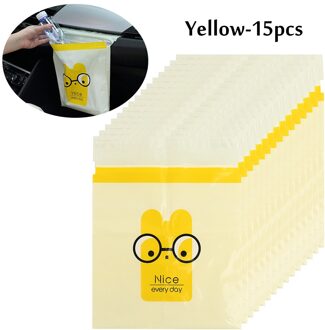 15Pcs Draagbare Opknoping Auto Trash Bag Leuke Cartoon Kantoor Zelfklevende Vuilniszakken Wegwerp Reiniging Zakken Keuken Accessoires geel