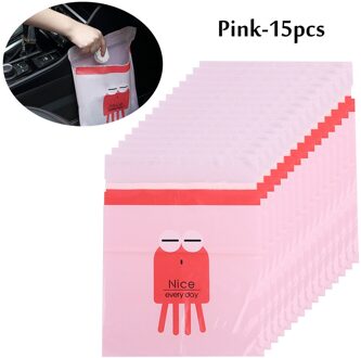 15Pcs Draagbare Opknoping Auto Trash Bag Leuke Cartoon Kantoor Zelfklevende Vuilniszakken Wegwerp Reiniging Zakken Keuken Accessoires roze