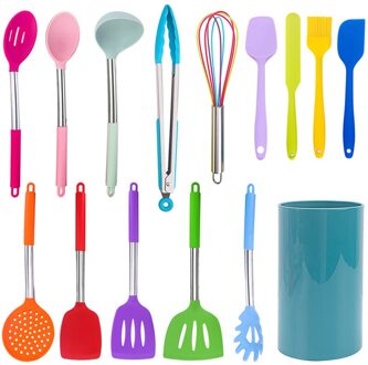 15Pcs Kookgerei Set Roestvrij Staal Siliconen Keuken Gebruiksvoorwerp Set Non-stick Spatel Met Opbergdoos Koken Gereedschap
