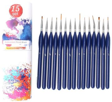 15Pcs Miniatuur Kwast Detail Borstels Set Met Driehoekige Handvat blauw