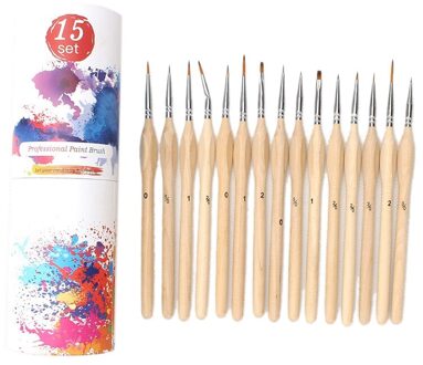 15Pcs Miniatuur Kwast Detail Borstels Set Met Driehoekige Handvat Wood