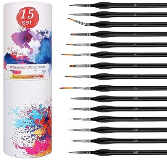 15Pcs Miniatuur Kwast Detail Borstels Set Met Driehoekige Handvat zwart