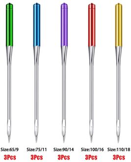 15Pcs Naaimachine Naalden 65/9 75/11 90/14 100/16 110/18 Universele Regelmatige Punt Machine Naalden Voor Diy Stiksels Borduurwerk