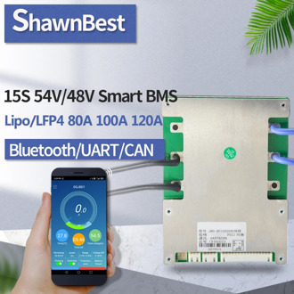 15s bms bluetooth 48V LiFePO4 54v Li-ion 80a 100a 120a smart common port balance motorcycle Battery pcm