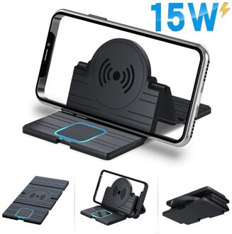 15W 2in1 Antislip Siliconen Mat Auto Dashboard Houder Stand Snel Opladen Qi Draadloze Oplader Dock Station Pad voor Iphone Samsung