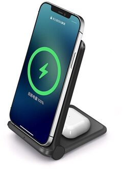 15W 3 In 1 Qi Draadloze Oplader Voor Iphone 12 11 Xs Xr X 8 Horloge Snelle Opladen Dock station Voor Apple Horloge 6 5 4 3 2 Airpods Pro 2 IN 1 zwart