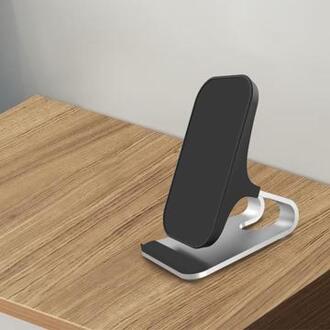 15W Qi draadloze oplader Mobile Telefoon Desk Snel Opladen Stand voor iPhone Samsung - Zwart/Zilver