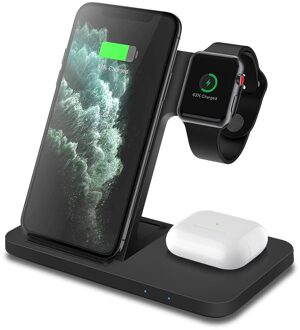 15W Qi Wireless Charger Stand Voor Iphone 12 11 Xs Xr X 8 3 In 1 Snel Opladen Dock station Voor Apple Horloge Iwatch 6 Se 5 4 3 2 TypeA zwart