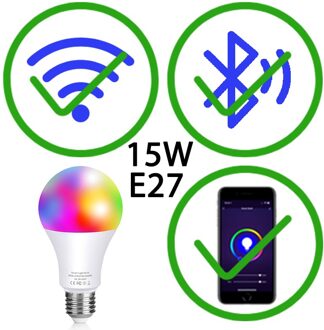 15W Smart Light Lamp Rgb Lampara Led Bombillas Kleurrijke Dimmen Rgb Bluetooth Wifi/Ir Afstandsbediening Alexa google Assistent 15W E27 Wifi Bulb