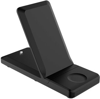 15W Snelle Laadstation Draadloze Oplader 3 In 1 Snel Opladen Station Stand Opvouwbare Houder Voor Iphone Iwatch Serie airpods zwart