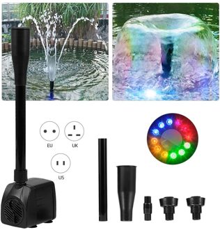 15W ultra-stille USB Waterpomp met Netsnoer IP68 Waterdicht voor Aquarium Fish Tank Fontein met 12 LED Licht Water Pomp 10W-EU plug