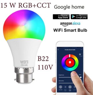 15W Wifi Slimme Lamp Werk Met Alexa/GoogleHomeAC220V/110V Rgb + Cct Dimbare Timer Functie b22 E27 Led Rgb Lamp 110V B22