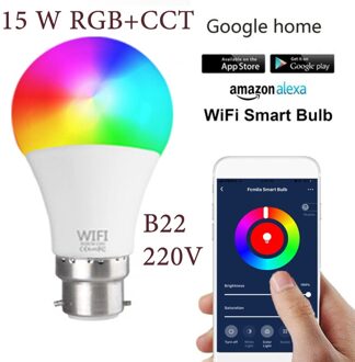 15W Wifi Slimme Lamp Werk Met Alexa/GoogleHomeAC220V/110V Rgb + Cct Dimbare Timer Functie b22 E27 Led Rgb Lamp 220V B22