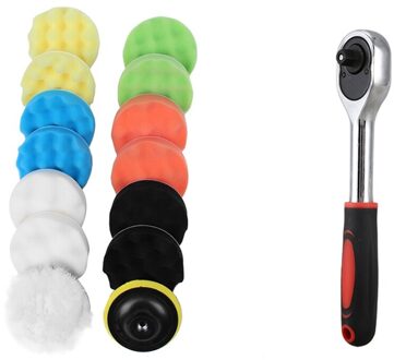 15X 4Inch Polijsten Waxen Buffing Wollen & Spons Pads & 1Pcs 1/4-Inch 24-Tand Chrome vanadium Ratelsleutel