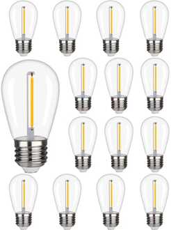 15x E27 LED Filament lamp - 1 Watt - 2700K warm wit - S14 - voor 12V aansluiting - Plastic