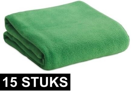 15x Fleece dekens/plaids/kleedjes groen 120 x 150 cm - Bank/woonkamer dekentjes