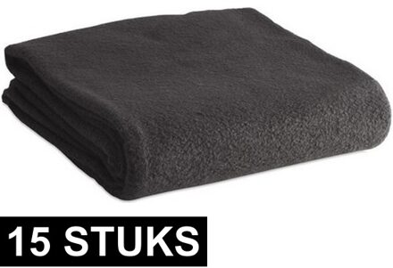 15x Fleece dekens/plaids zwart 120 x 150 cm