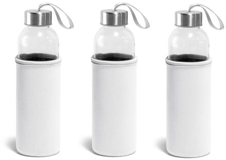 15x Glazen waterflessen/drinkflessen met witte soft shell hoes 520 ml