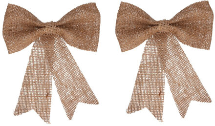 15x Kersthangers naturel strik van jute met glitters 24 cm - Jute kerstboomversiering/kerstornamenten