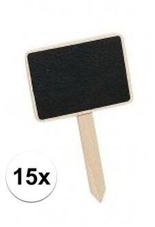 15x Mini krijtbordjes op stokje 7 cm Zwart