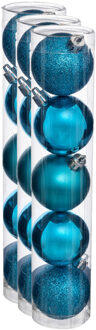 15x stuks kerstballen turquoise blauw glans en mat kunststof 5 cm