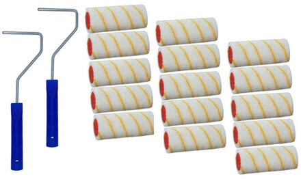 15x verfroller / vachtrollers incl 2 rollerbeugels - 10 cm - rollers voor het schilderen van wanden en plafonds