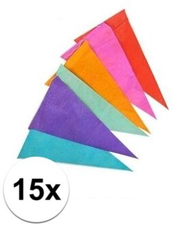 15x Vrolijk gekleurde vlaggenlijn van papier 10 meter Multi
