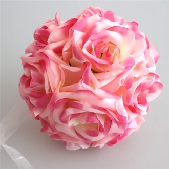 15X21Cm Handgemaakte Kunstmatige Rose Bloemen Zoenen Opknoping Bal Diy Boeket Thuis Bruiloft Decor Lxh donker roze