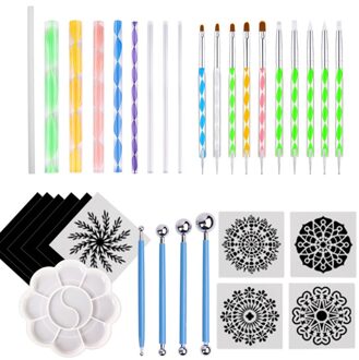 16/18/34/35 Pcs Diy Mandala Puntjes Gereedschap Set Kunstenaar Schilderij Borstel Levert Student School Voor Schilderen Rotsen kleurplaten Tekening 34stk