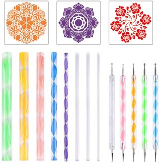 16/18/34/35Pcs Mandala Puntjes Gereedschap Voor Schilderen Rotsen Mandala Schilderen Puntjes Stencil Dot Mandala kit Nail Rock Stof Art 16stk