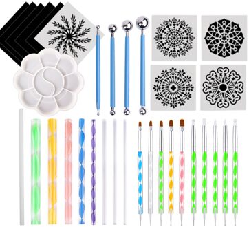 16/18/34/35Pcs Mandala Puntjes Gereedschap Voor Schilderen Rotsen Mandala Schilderen Puntjes Stencil Dot Mandala kit Nail Rock Stof Art 34stk
