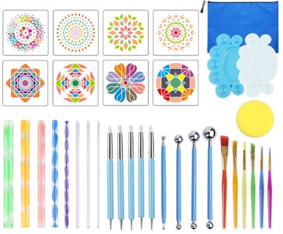 16/18/34/35Pcs Mandala Puntjes Gereedschap Voor Schilderen Rotsen Mandala Schilderen Puntjes Stencil Dot Mandala kit Nail Rock Stof Art 35stk