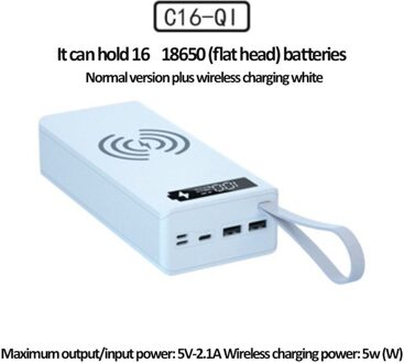 16*18650 Batterij Opbergdoos Pd QC3.0 Quick Lading Diy Power Bank Box Case 10W Snelle Draadloze Opladen 18650 Batterij Houder Doos wit-draadloze