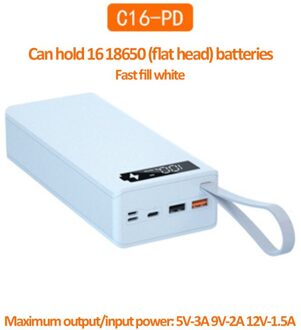 16*18650 Batterij Opbergdoos Pd QC3.0 Quick Lading Diy Power Bank Box Case 10W Snelle Draadloze Opladen 18650 Batterij Houder Doos wit-PD Fast