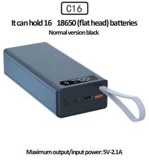 16*18650 Batterij Opbergdoos Pd QC3.0 Quick Lading Diy Power Bank Box Case 10W Snelle Draadloze Opladen 18650 Batterij Houder Doos zwart-normaal charge