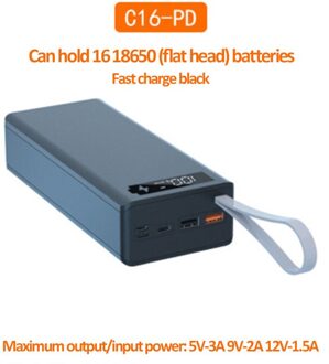 16*18650 Batterij Opbergdoos Pd QC3.0 Quick Lading Diy Power Bank Box Case 10W Snelle Draadloze Opladen 18650 Batterij Houder Doos zwart-PD Fast