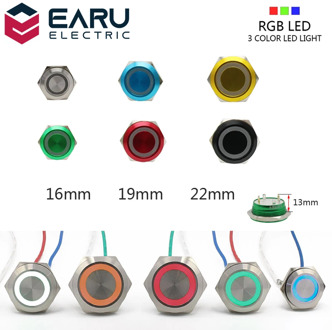 16/19/22mm 3 Triple Color RGB LED Light Mirco Switch Short Strock Momentary Self-Reset Waterproof Metal Push Button Switch Power