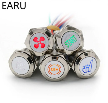 16/19/22mm Chromed Metal Push Button Switch LED Light DIY Logo Symbol Icon Signal Customization Waterproof Car Power Switch 12V