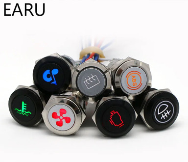 16/19/22mm Metal Push Button Switch LED Light DIY Logo Symbol Icon Signal Customization Waterproof Chromed Oxide Black for Car