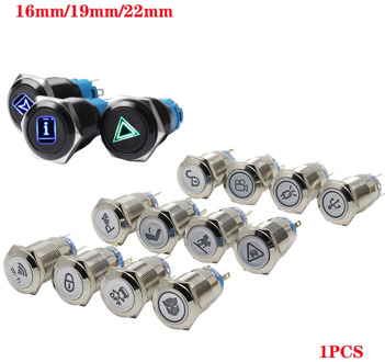 16/19/22mm Metal Push Button Switch LED Light DIY Logo Symbol Icon Signal Customization Waterproof Chromed Oxide Black for Car