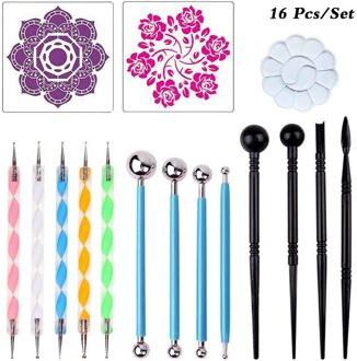 16/20/35/42/53Pcs Diy Mandala Puntjes Schilderij Gereedschap Stencil Schilderen Board Acryl Gereedschap set Voor Steen Bloem Schilderij Artdecor 16stk