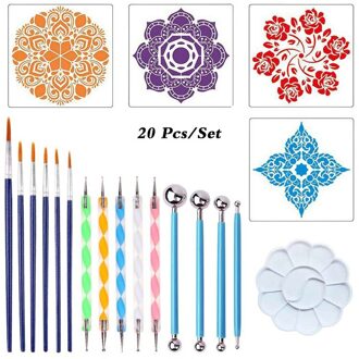 16/20/35/42/53Pcs Diy Mandala Puntjes Schilderij Gereedschap Stencil Schilderen Board Acryl Gereedschap set Voor Steen Bloem Schilderij Artdecor 20stk