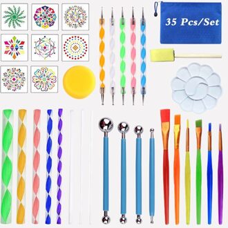 16/20/35/42/53Pcs Diy Mandala Puntjes Schilderij Gereedschap Stencil Schilderen Board Acryl Gereedschap set Voor Steen Bloem Schilderij Artdecor 35stk