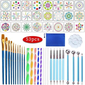 16/20/35/42/53Pcs Diy Mandala Puntjes Schilderij Gereedschap Stencil Schilderen Board Acryl Gereedschap set Voor Steen Bloem Schilderij Artdecor 53stk