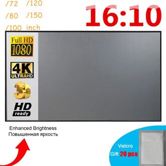 16:9 Metalen Anti Licht Gordijn Thuis Outdoor Office Draagbare 3D Hd Projectiescherm Reflecterende Stof Doek Projectie Scree 150 duim